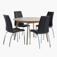 KALBY Ø120 tafel eiken + 4 HAVNDAL stoelen zwart