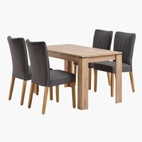 LINTRUP L140 table oak + 4 NORDRUP chairs grey