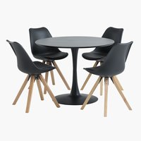 RINGSTED Ø100 table noir + 4 BLOKHUS chaises noir