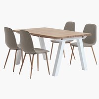 SKAGEN L150 table white/oak + 4 BISTRUP chairs sand