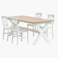VISLINGE D190 stůl přírodní + 4 EJBY židle bílá