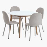 JEGIND Ø105 table blanc + 4 EJSTRUP chaises beige