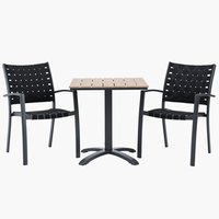 HOBRO L70 Tisch natur + 2 JEKSEN Stuhl schwarz