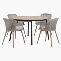 TAGEHOLM L118/168 table natural + 4 VANTORE chair sand