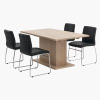 BIRKELSE L160/200 table oak + 4 UK HAMMEL chairs black