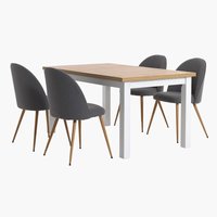 MARKSKEL D150/193 stôl + 4 KOKKEDAL stoličky sivá/dub
