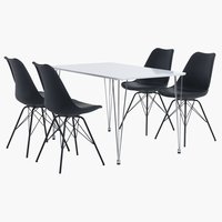 BANNERUP P120 pöytä valkoinen + 4 KLARUP tuoli musta