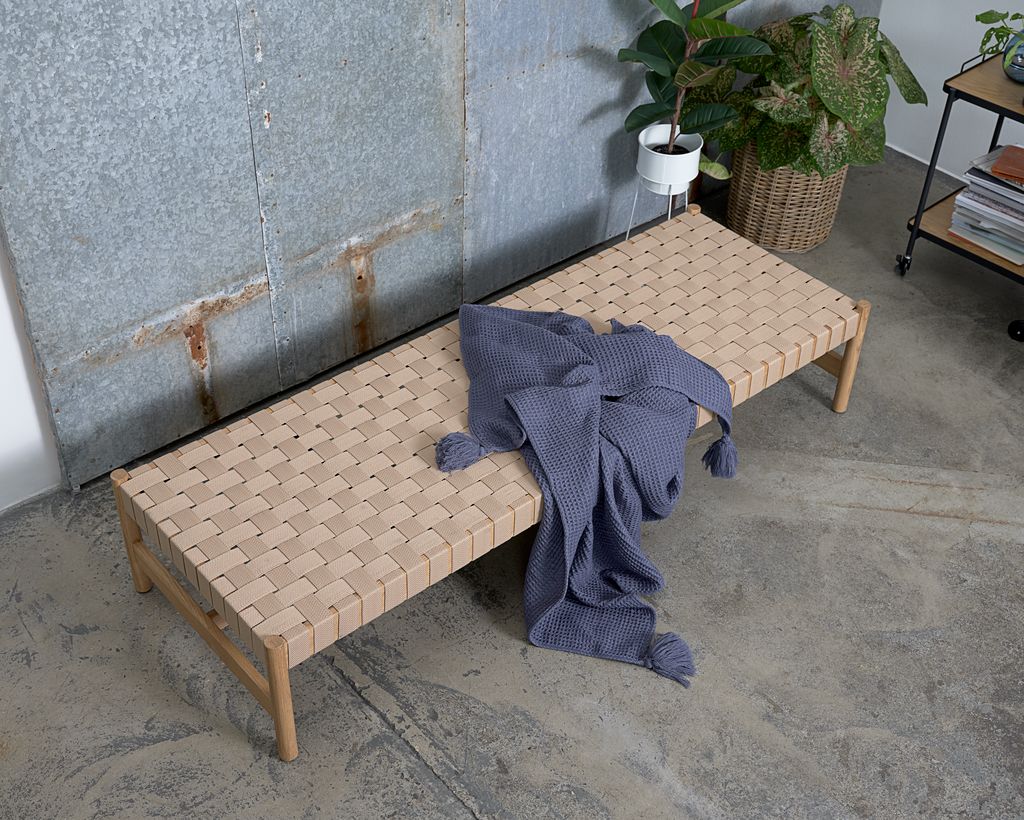 Leżanka VADEHAVET 189x67 naturalny tkanina/dąb