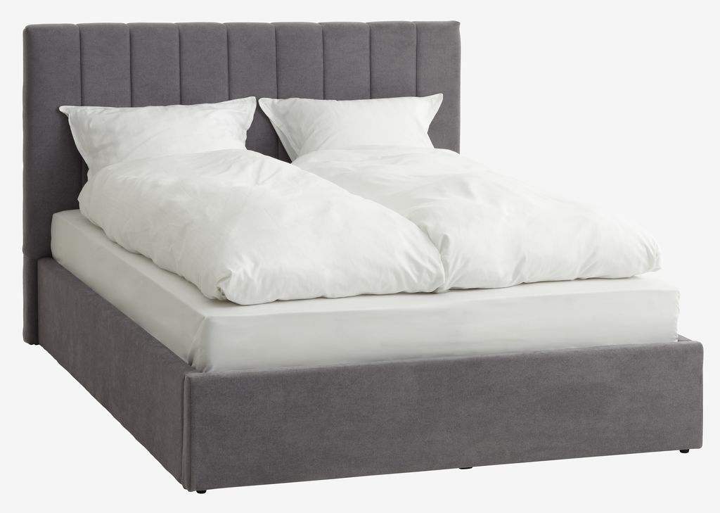 Bed frame HASLEV w/storage Double dark grey fabric | JYSK