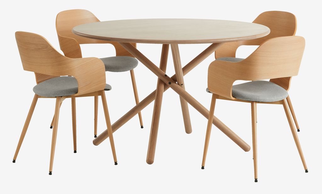 SKIBET D120 table light oak+4 HVIDOVRE chairs light oak | JYSK