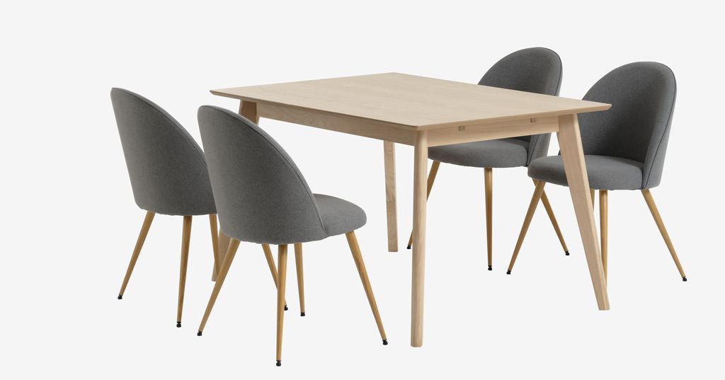 KALBY L130/220 table oak + 4 KOKKEDAL chairs grey/oak JYSK