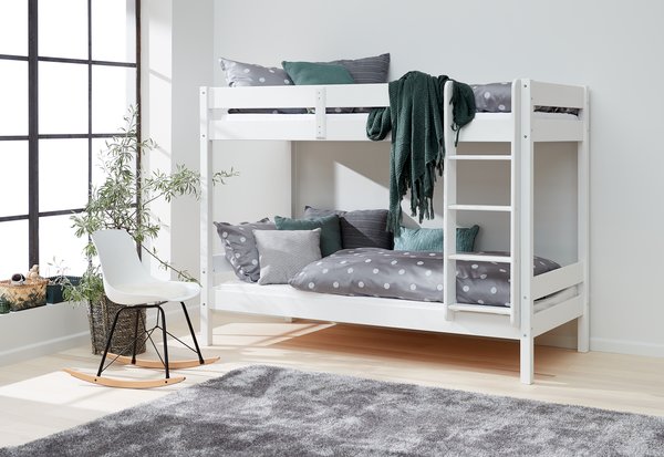 Łóżko piętrowe VESTERVIG 2x90x200 z drabinką biały