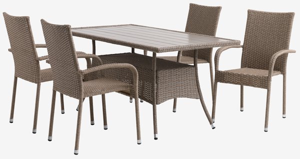 Table STRIB L150 + 4 chaises GUDHJEM empilable naturel