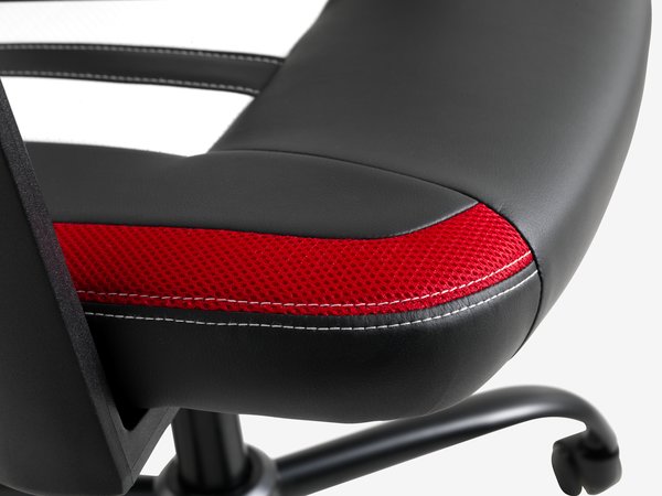 Chaise gaming HAVDRUP simili cuir noir/maille rouge
