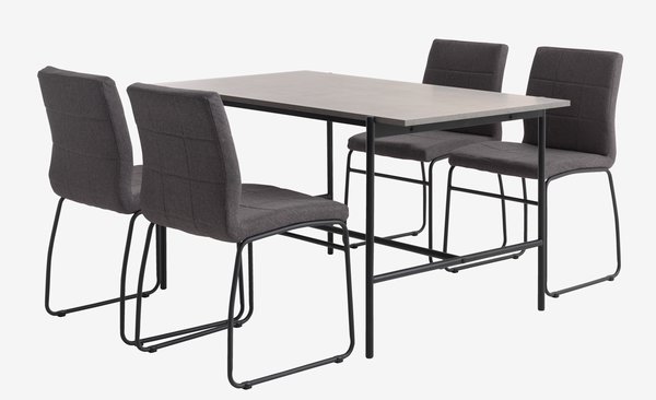 TERSLEV L140 table + 4 HAMMEL chairs grey