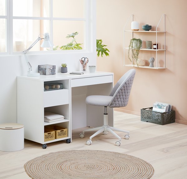 Офис стол KOKKEDAL сив текстил/бяло
