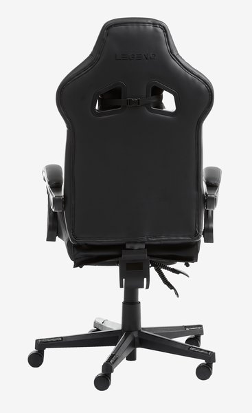 Геймърски стол HALLUM с поставка за крака черна изк. кожа
