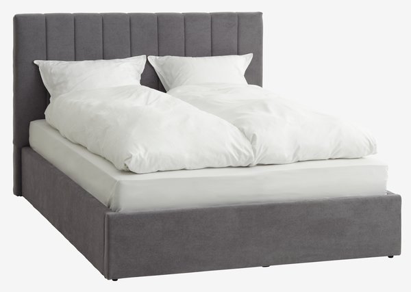 Bed frame HASLEV w/storage Double dark grey fabric