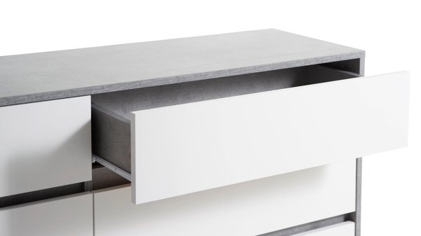 Commode 3+3 tiroirs BILLUND blanc/béton