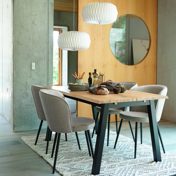 SKOVLUNDE L160 table natural oak + 4 RISSKOV light grey