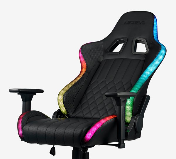 Геймърски стол RANUM с LED черна изкуствена кожа