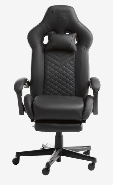 Herní židle HALLUM s podnožkou černá koženka