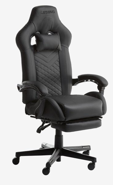 Chaise gaming HALLUM avec repose-pieds noir