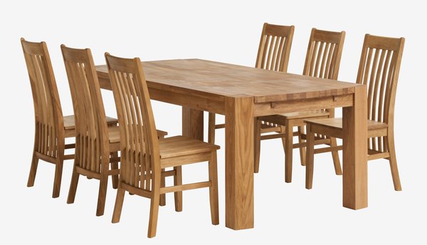 Table OLLERUP L200 chêne + 4 chaises SILLERUP chêne