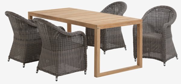 EBBESKOV C196 mesa teca + 4 GAMMELBY cadeira cinzento