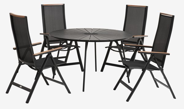 RANGSTRUP Ø130 masă + 4 BREDSTEN scaun negru