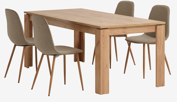 Table LINTRUP L190/280 chêne + 4 chaises BISTRUP sable/chêne