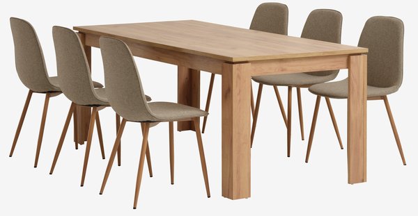 Table LINTRUP L190/280 chêne + 4 chaises BISTRUP sable/chêne