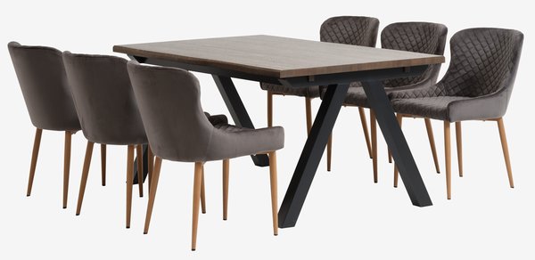 SANDBY L160 Tisch Eiche dunkel + 4 PEBRINGE Stühle grau/schw
