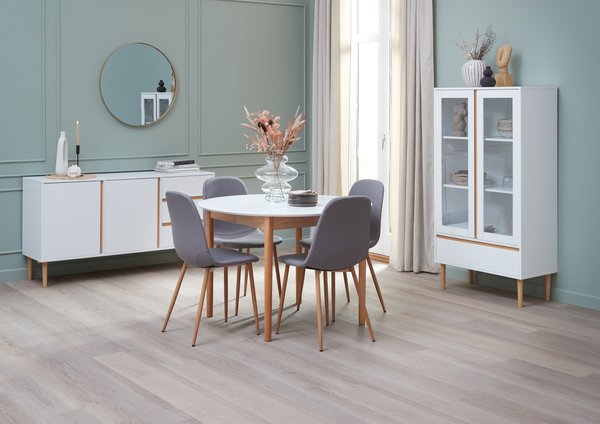 MARSTRAND Ø110 Tisch weiss + JONSTRUP Stühle grau/eiche