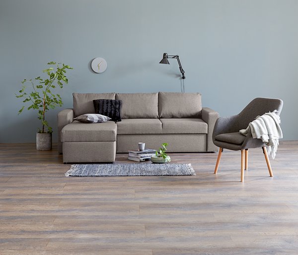 Sofá cama con chaise longue MARSLEV tela gris claro JYSK