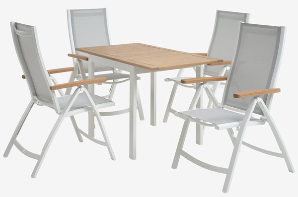 RAMTEN L75/126 table + 4 SLITE chaises inclinables blanc
