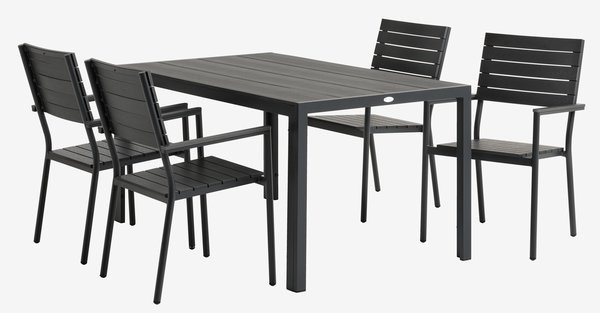 MADERUP 150 masă + 4 PADHOLM scaun negru