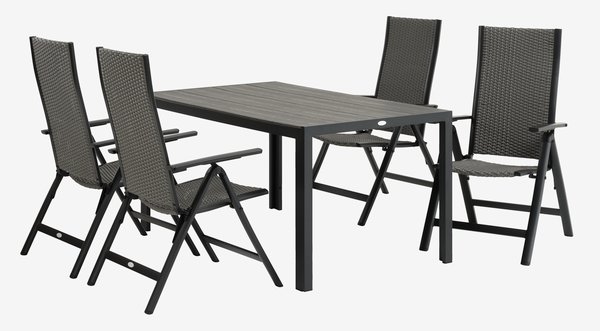 Table PINDSTRUP L150 gris + 4 chaises UGLEV inclinable gris