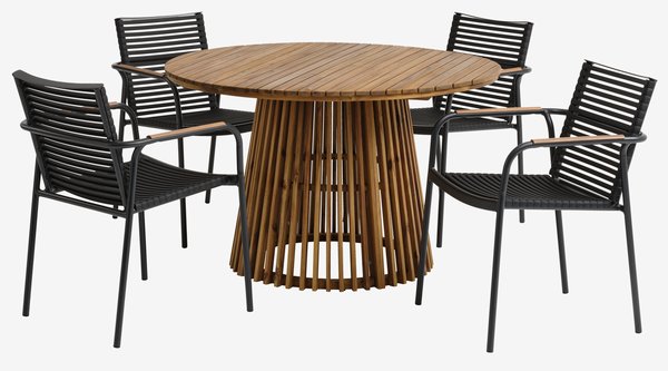 HOLTE Ø120 mesa madeira dura + 4 NABE cadeira preto