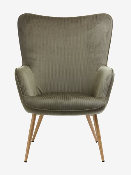 Кресло HUNDESTED зелено кадифе/цвят дъб