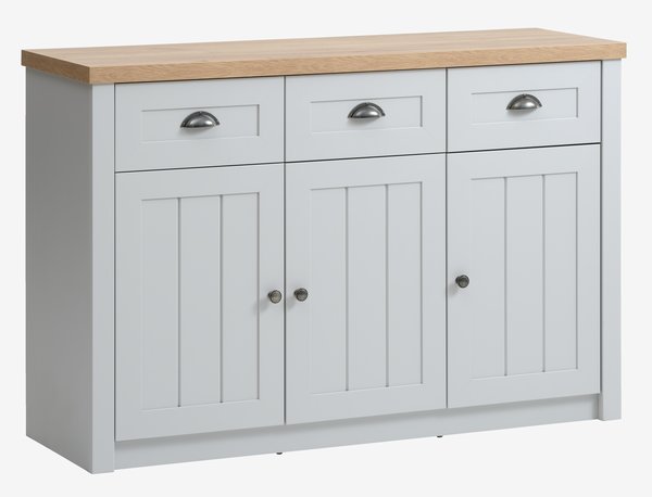 Sideboard MARKSKEL 3 Türen hellgrau/eichefarben
