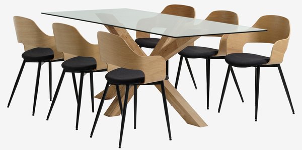 AGERBY D190 stôl dub + 4 HVIDOVRE stoličky dub/čierna