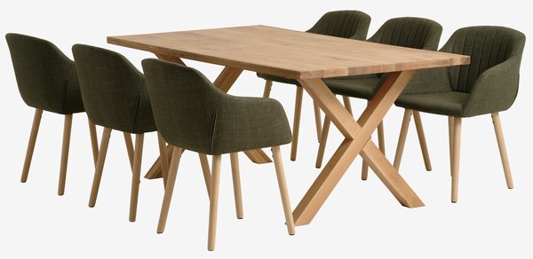 GRIBSKOV L180 table oak + 4 ADSLEV chairs olive