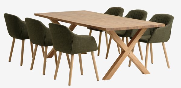 GRIBSKOV L230 tafel eiken + 4 ADSLEV stoelen olijfgroen