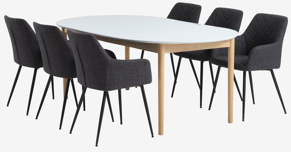 MARSTRAND Ø110 tafel wit + 4 PURHUS stoelen grijs
