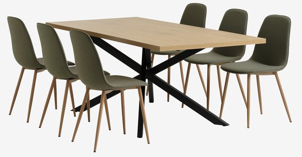 NORTOFT L200 table chêne + 4 BISTRUP chaises olive