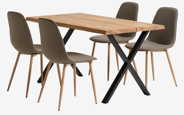 ROSLEV L140 bord eik + 4 BISTRUP stol olivengrønn