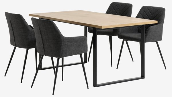 AABENRAA L160 tafel eiken + 4 PURHUS stoelen grijs