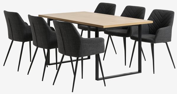 AABENRAA L160 tafel eiken + 4 PURHUS stoelen grijs