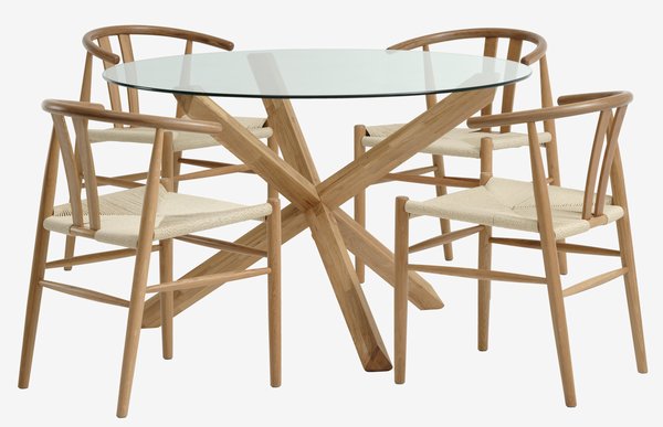 AGERBY Ø119 tafel eiken + 4 GUDERUP stoelen eiken/naturel